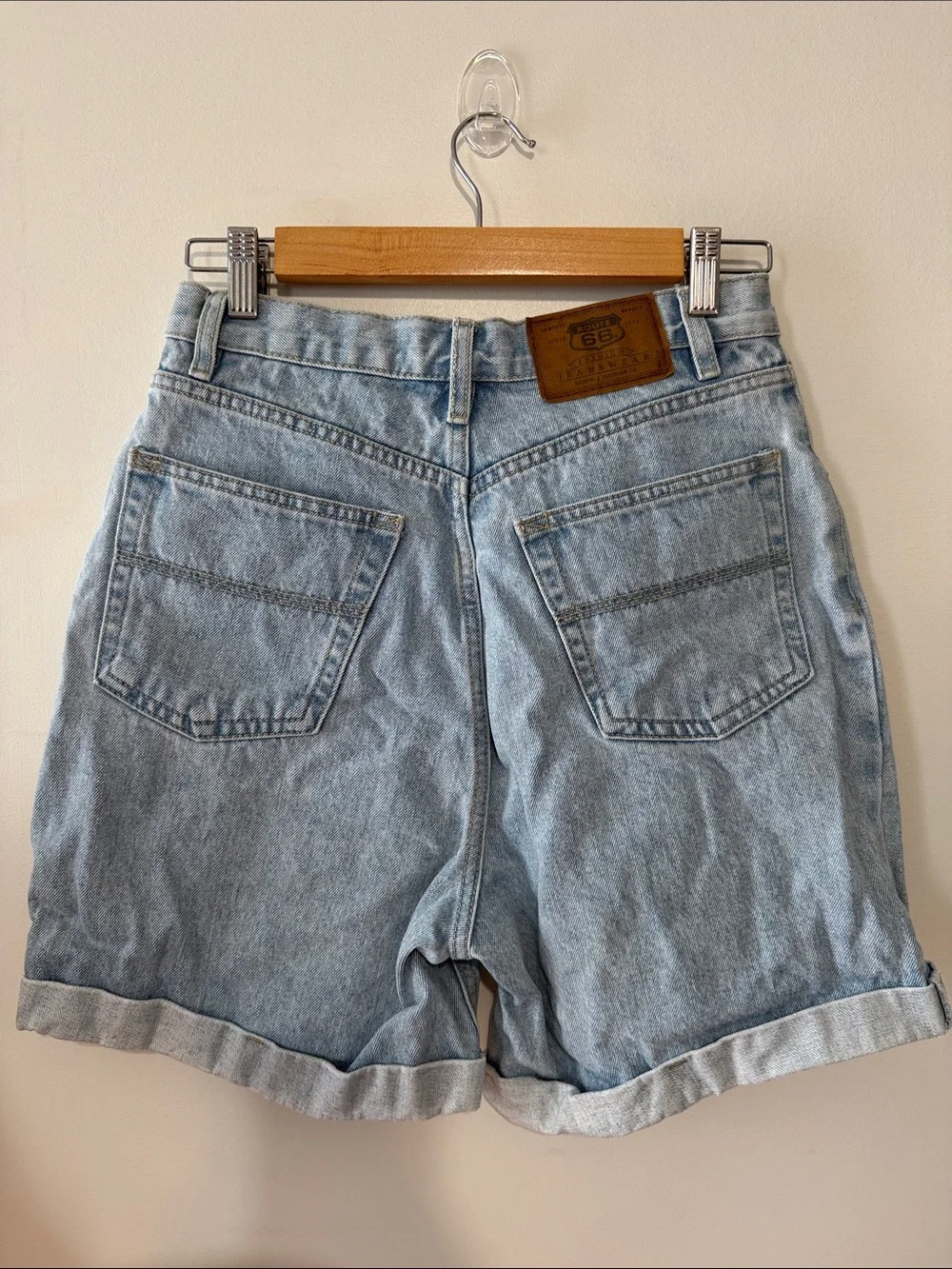 Vintage Route 66 Light Wash High-Rise Denim Shorts